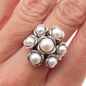 Pandora 925 Sterling Silver Real Pearl Wishful Thinking Ring Size 7.75