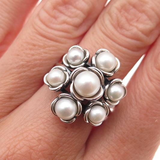 Pandora 925 Sterling Silver Real Pearl Wishful Thinking Ring Size 7.75