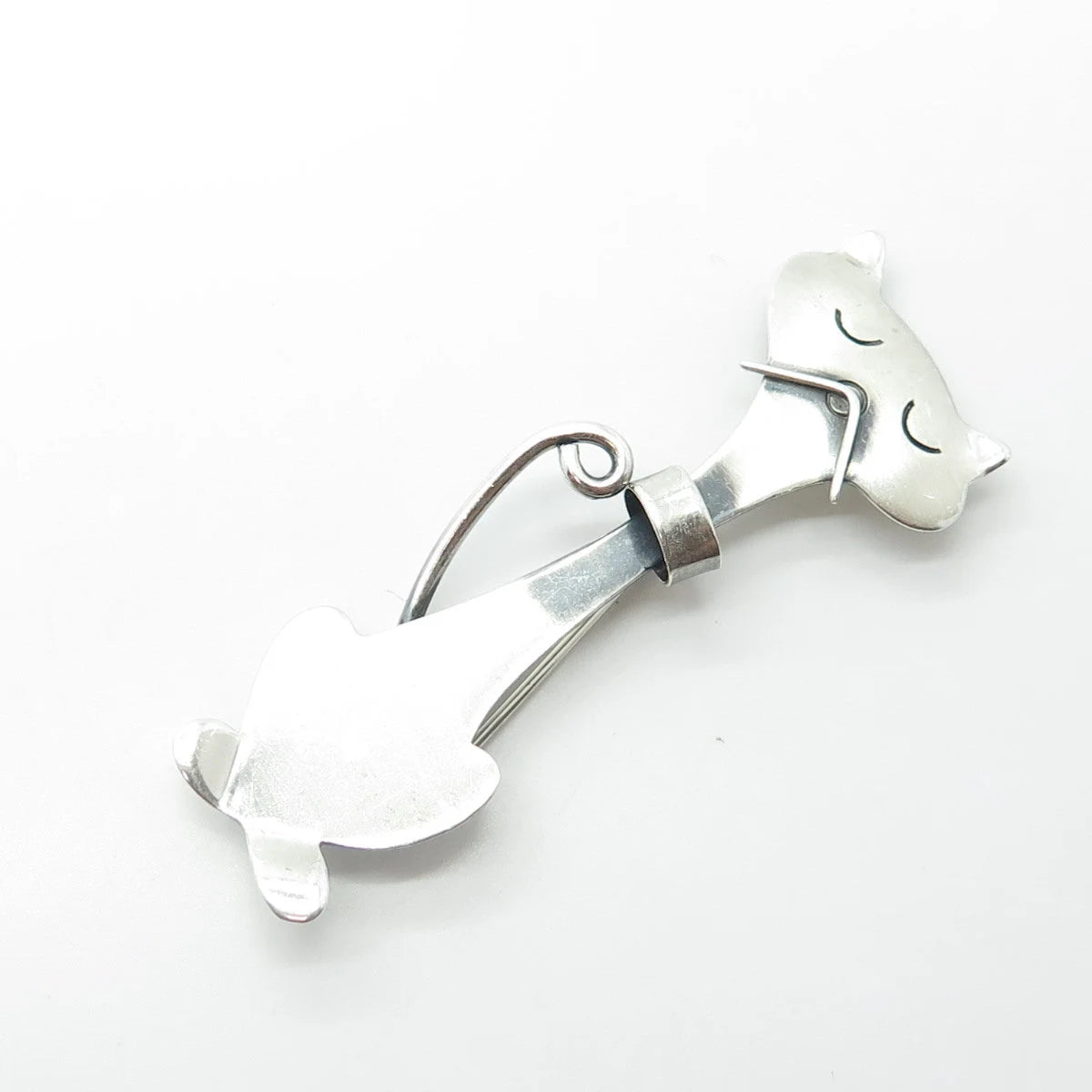 925 Sterling Silver Vintage Orb Silversmith Cat Modernist Pin Brooch