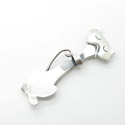 925 Sterling Silver Vintage Orb Silversmith Cat Modernist Pin Brooch