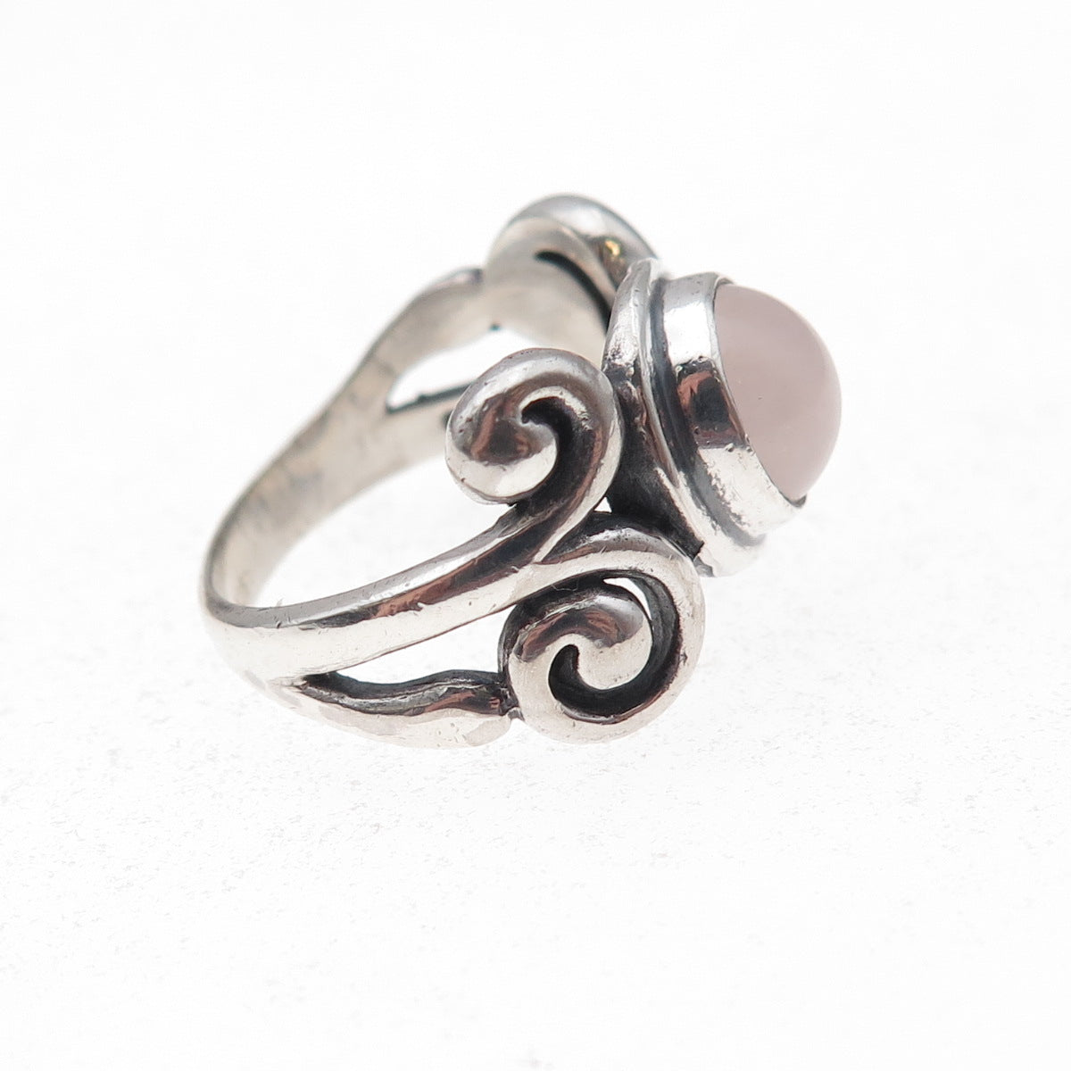 Indigo 925 Sterling Silver Vintage Real Rose Quartz Spiral Ring Size 6.75