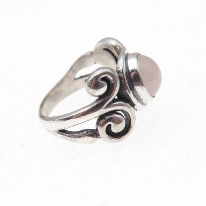 Indigo 925 Sterling Silver Vintage Real Rose Quartz Spiral Ring Size 6.75