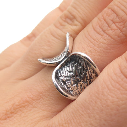 925 Sterling Silver Vintage Modernist Hug Oxidized Ring Size 6.75