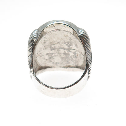 Old Pawn 925 Sterling Silver Vintage Turquoise Black Onyx Kachina Ring Size 12.5