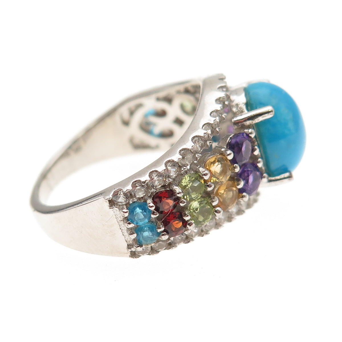 925 Sterling Turquoise Topaz Citrine Amethyst Peridot Garnet Apatite Ring Size 8