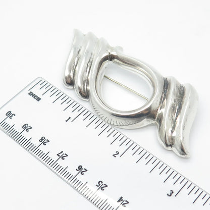 925 Sterling Silver Vintage Ribbed Modernist Pin Brooch