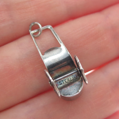 925 Sterling Silver Vintage Mexico Rickshaw Minimalist 3D Charm Pendant