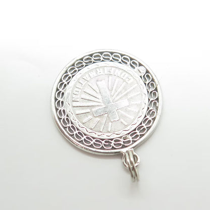 925 Sterling Silver Antique Art Deco "Confirmation" Cross Round Medal Pendant