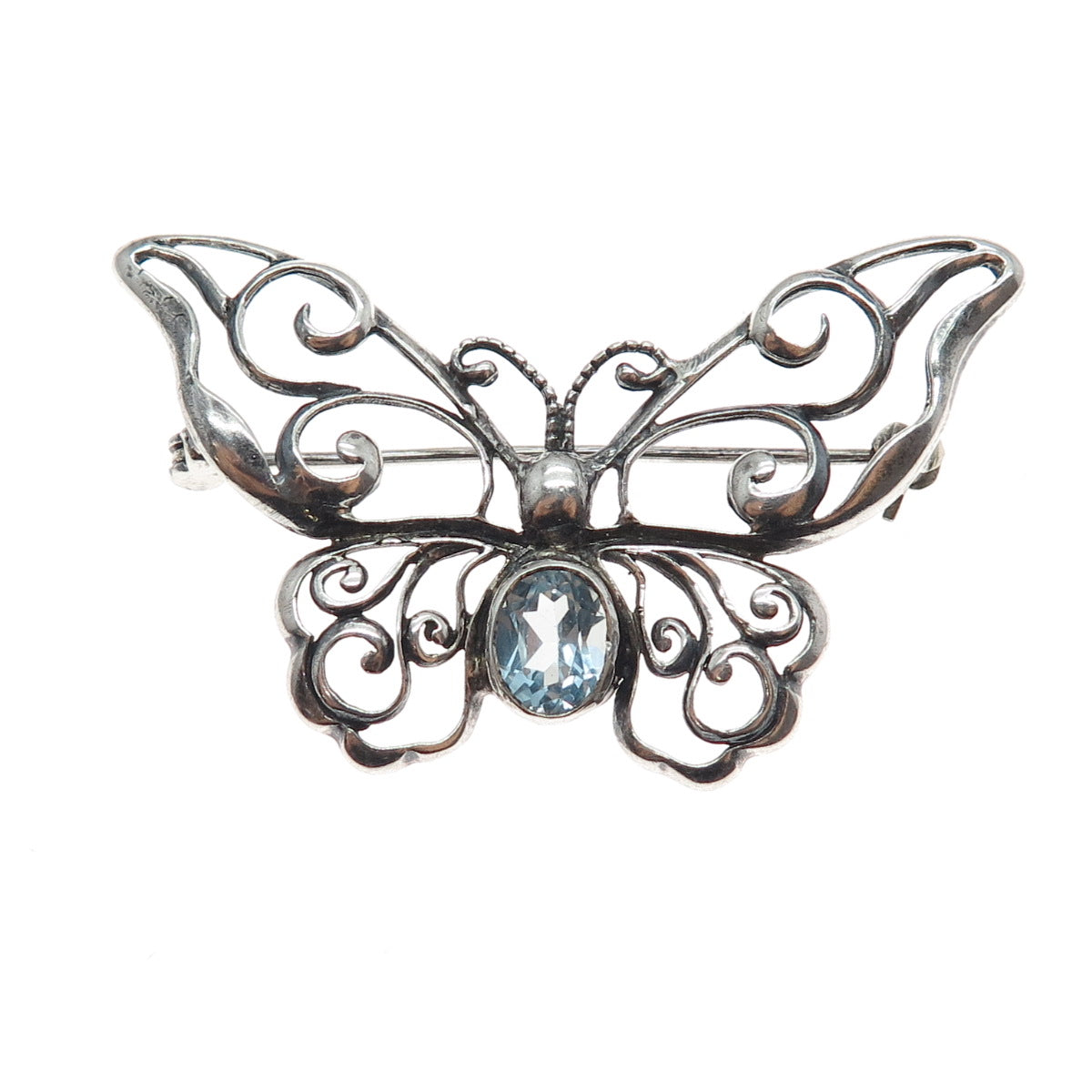 Mark Wasserman Samara Sterling Silver Vintage Real Blue Topaz Butterfly Brooch