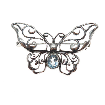 Mark Wasserman Samara Sterling Silver Vintage Real Blue Topaz Butterfly Brooch
