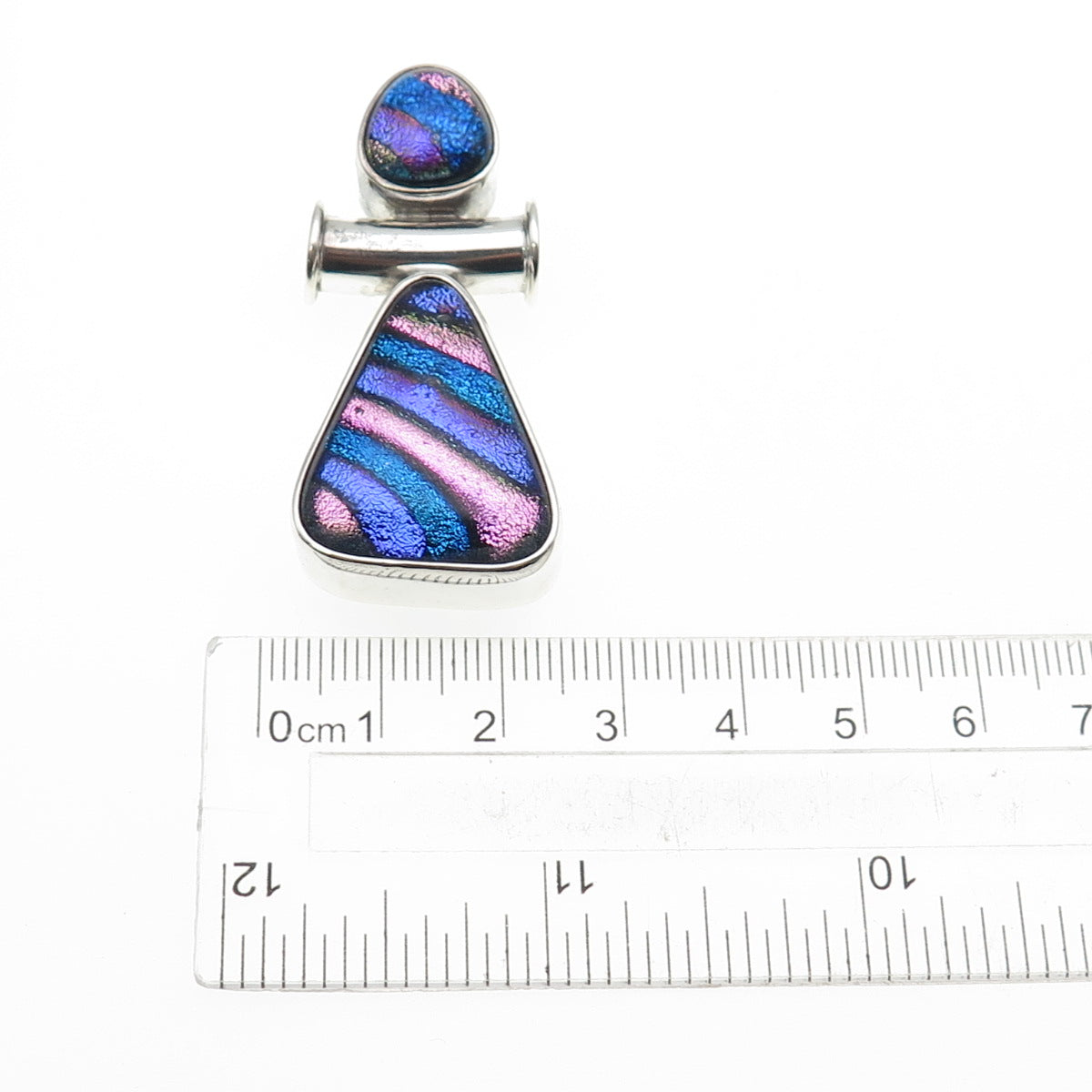 925 Sterling Silver Vintage Dichroic Glass Modernist Slide Pendant