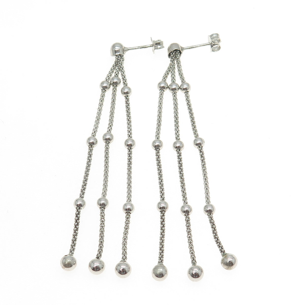 925 Sterling Silver Popcorn Chain Ball Tassel Dangling Earrings