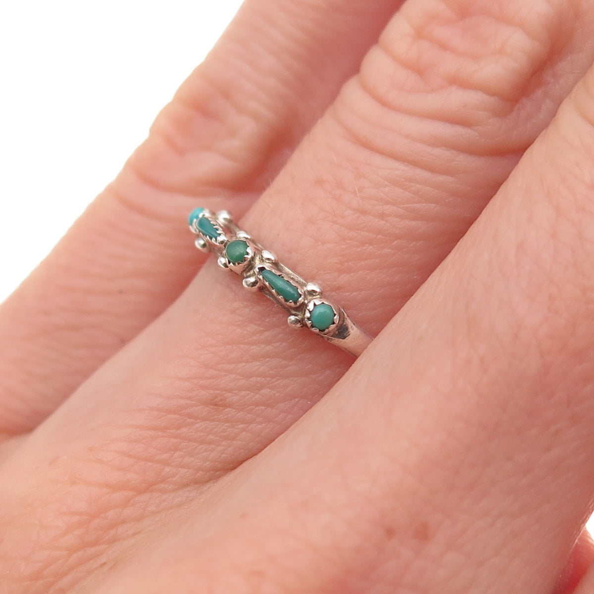 Old Pawn 925 Sterling Silver Vintage Southwestern Turquoise Tribal Ring Size 5.5