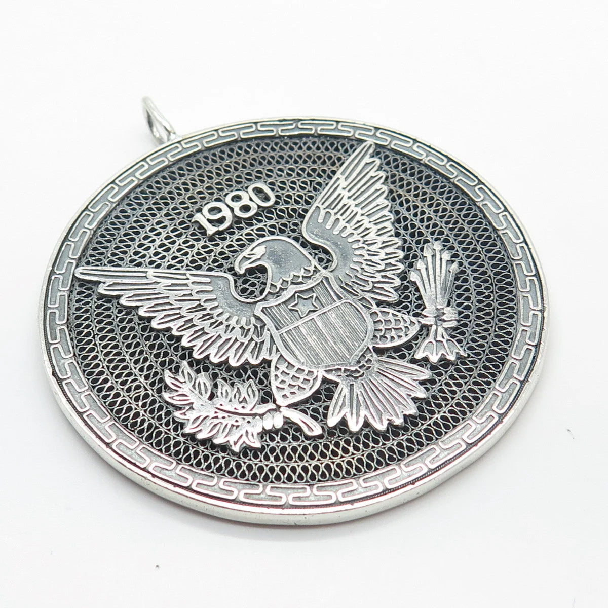 925 Sterling Silver Vintage Chinese Dragon & Eagle Filigree Pendant