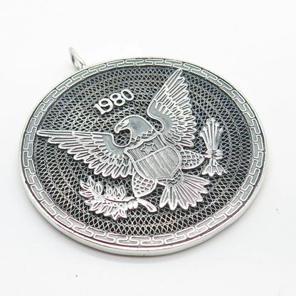925 Sterling Silver Vintage Chinese Dragon & Eagle Filigree Pendant