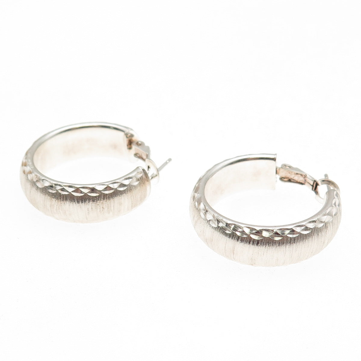 MILOR 925 Sterling Silver Vintage Italy Brushed Hoop Earrings
