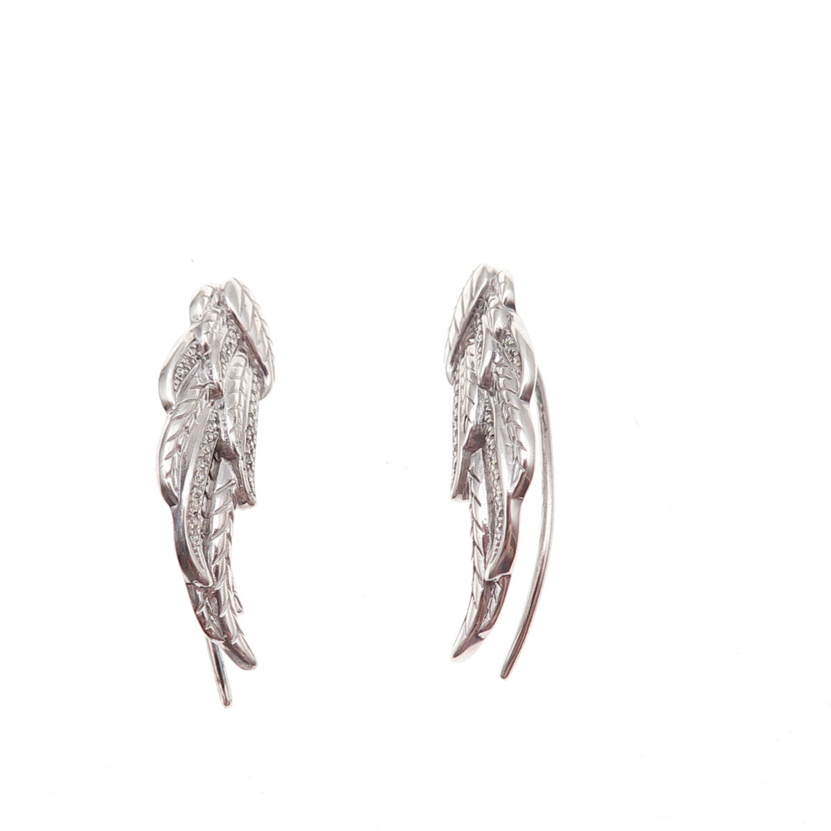 925 Sterling Silver Real Round-Cut Diamond Angel Wings Earrings