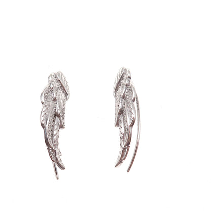 925 Sterling Silver Real Round-Cut Diamond Angel Wings Earrings