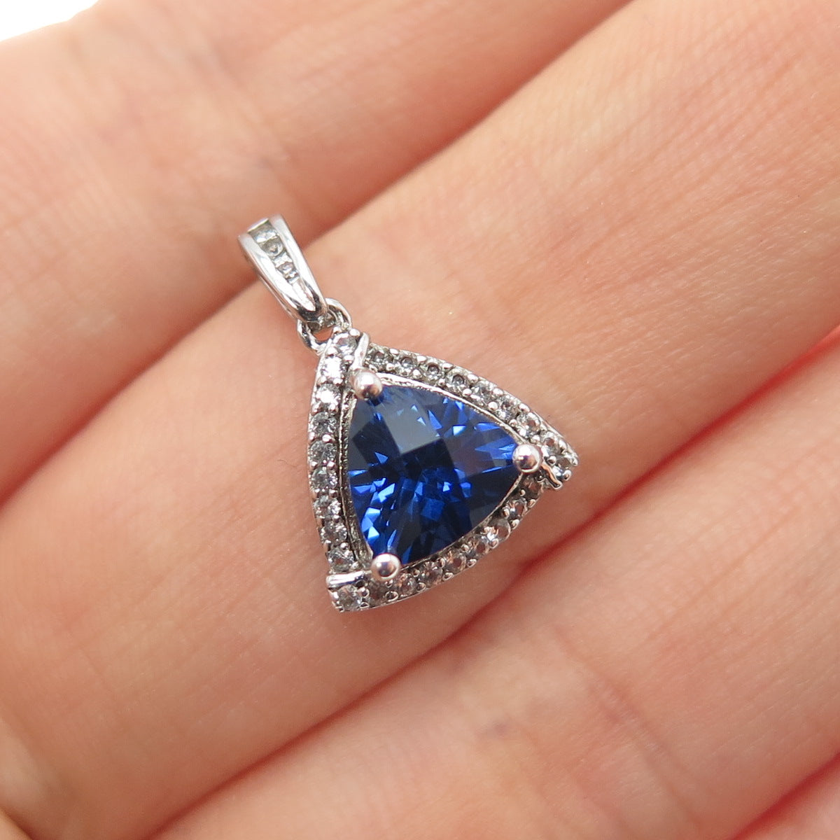 925 Sterling Silver Lab-Created Sapphire & Real White Topaz Mini Charm Pendant