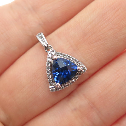 925 Sterling Silver Lab-Created Sapphire & Real White Topaz Mini Charm Pendant