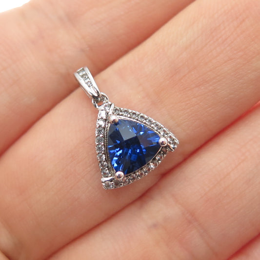 925 Sterling Silver Lab-Created Sapphire & Real White Topaz Mini Charm Pendant