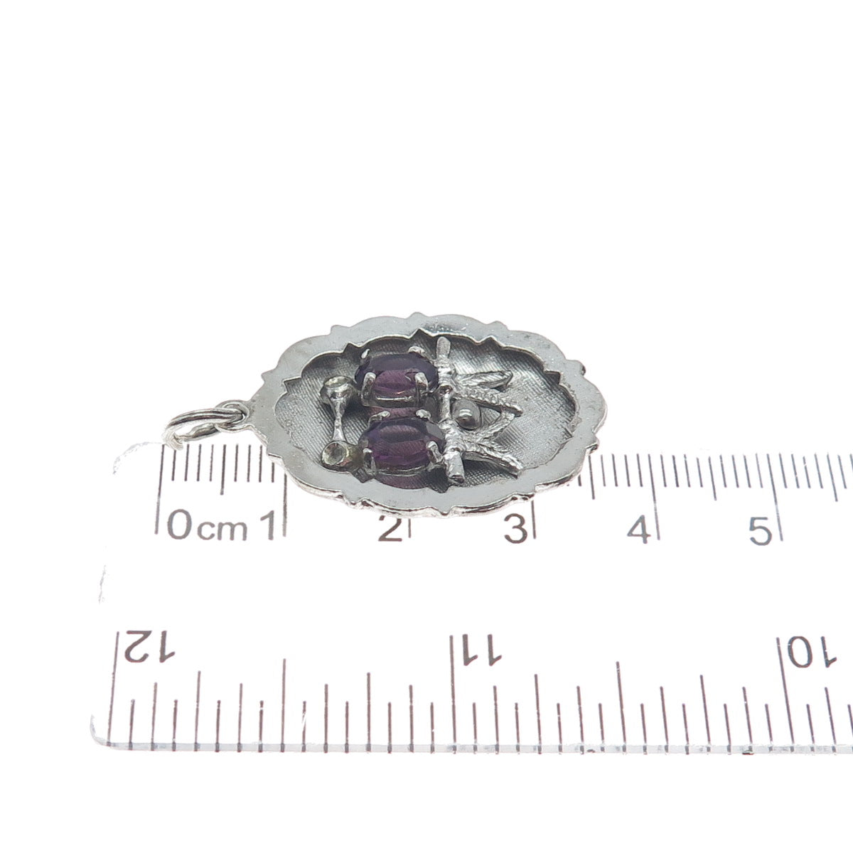 MARK MERCY 925 Sterling Vintage Real Amethyst Abstract Bird Couple Pendant