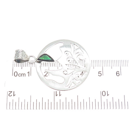 925 Sterling Silver Vintage Real Abalone Shell Lace / Ornate Round Pendant