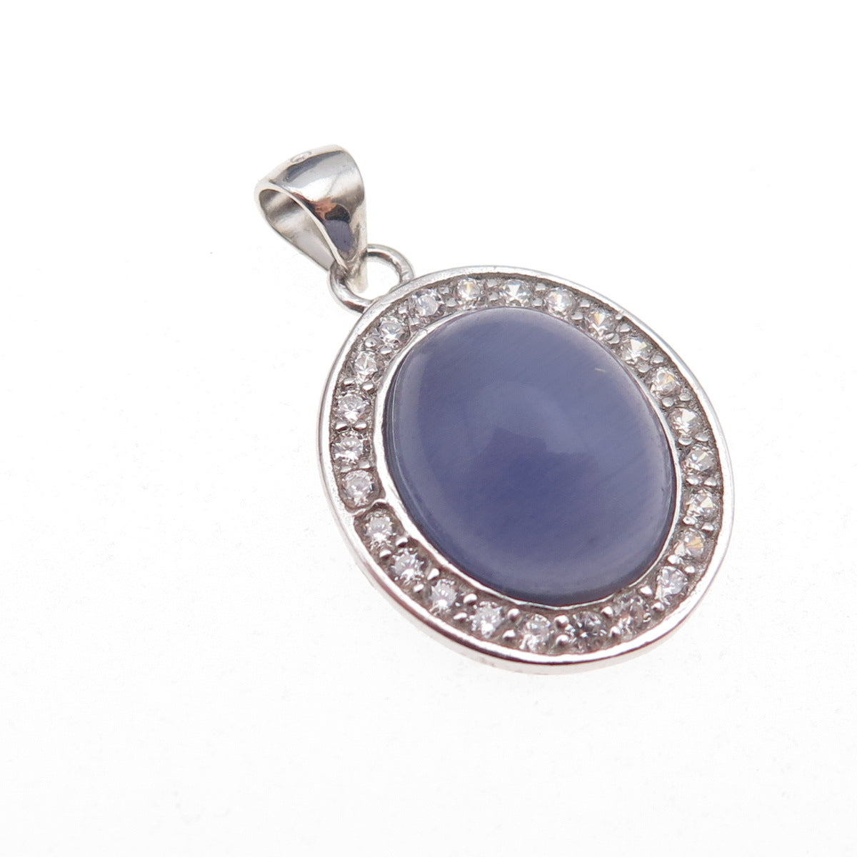 925 Sterling Silver Real Cat's Eye & C Z Charm Pendant