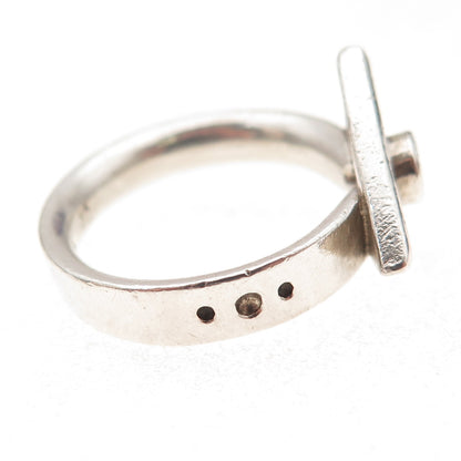 925 Sterling Silver Vintage Real Sapphire Modernist Oxidized Ring Size 8