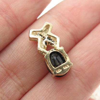 925 Sterling Silver Gold Plated Real Diamond Accent Sapphire Minimalist Pendant