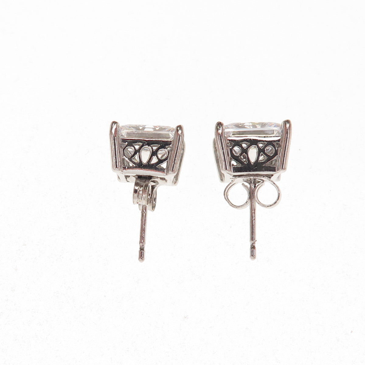 925 Sterling Silver Princess-Cut C Z Stud Earrings
