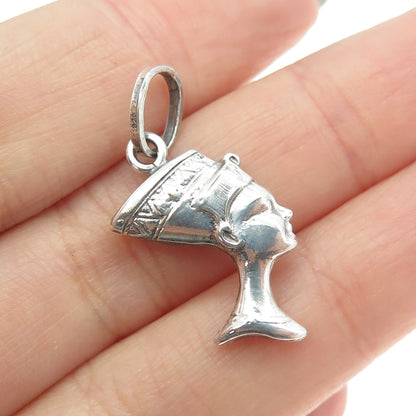 925 Sterling Silver Vintage Nefertiti Egyptian Pharaoh Charm Pendant