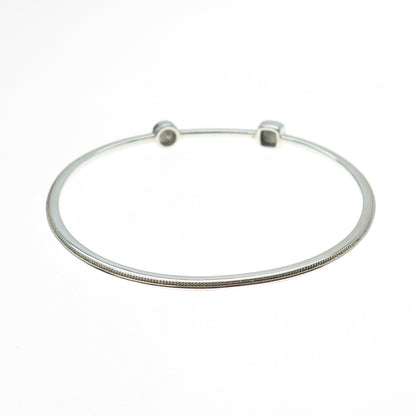 925 Sterling Silver Real Round & Cushion-Cut White Jade Bangle Bracelet 7.5"