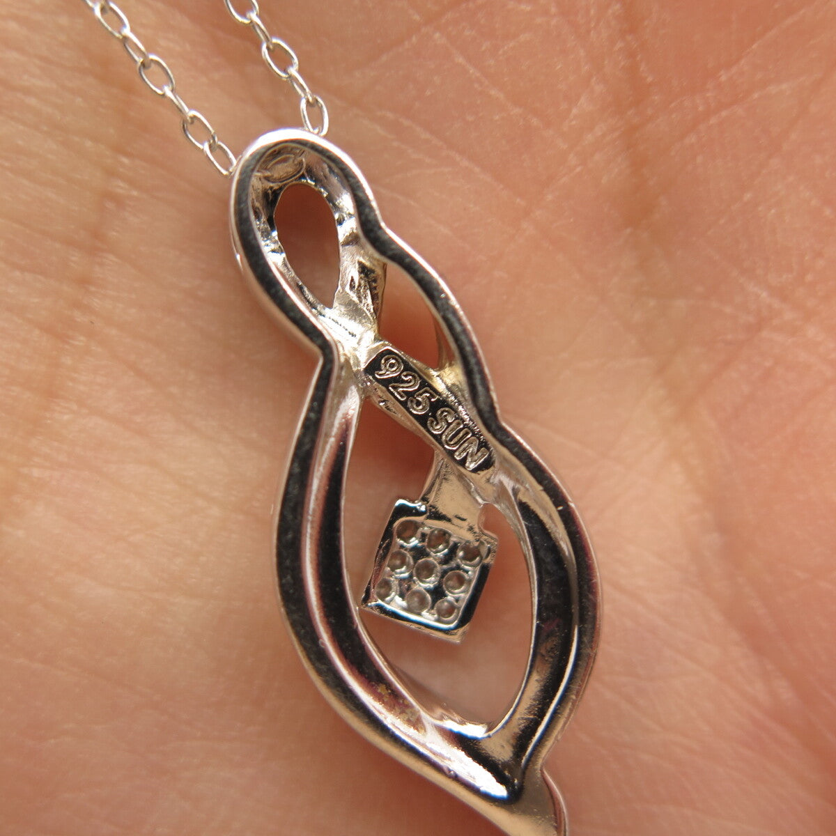 925 Sterling Silver SUN Real Diamond Ribbon Pendant Rolo Chain Necklace 16"