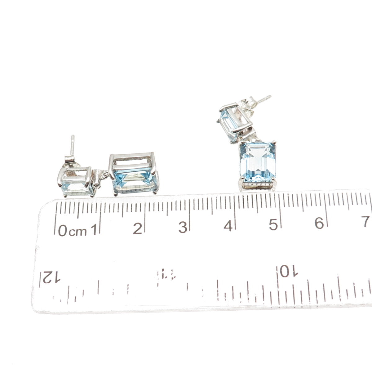 Seta 925 Sterling Silver Real Emerald-Cut Blue Topaz Dangle Earrings