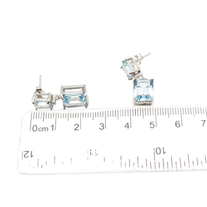 Seta 925 Sterling Silver Real Emerald-Cut Blue Topaz Dangle Earrings