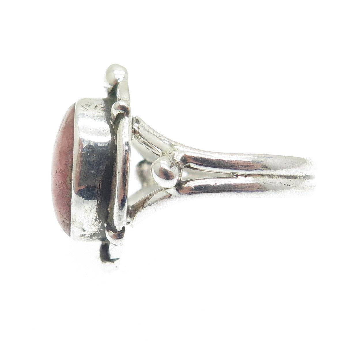925 Sterling Silver Vintage Real Picture Rhodochrosite Gem Beaded Ring Size 8.75