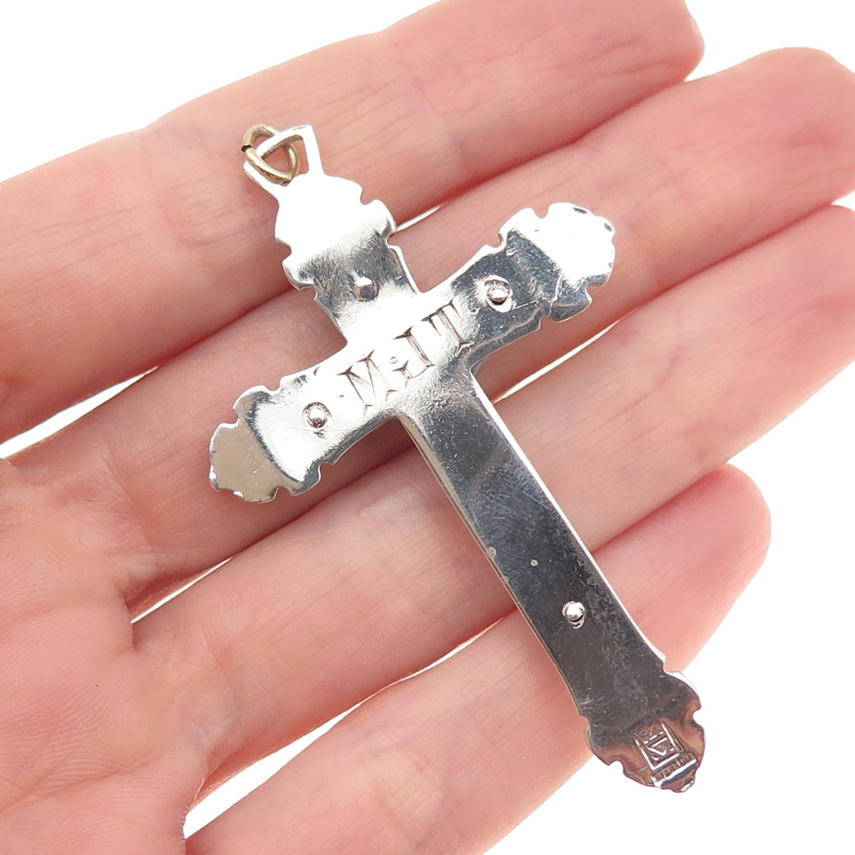 925 Sterling Silver Antique Art Deco Enamel Crucifix Cross Charm Pendant