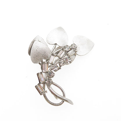 CARL ART 925 Sterling Silver Antique Art Deco Rhinestone Heart Floral Pin Brooch