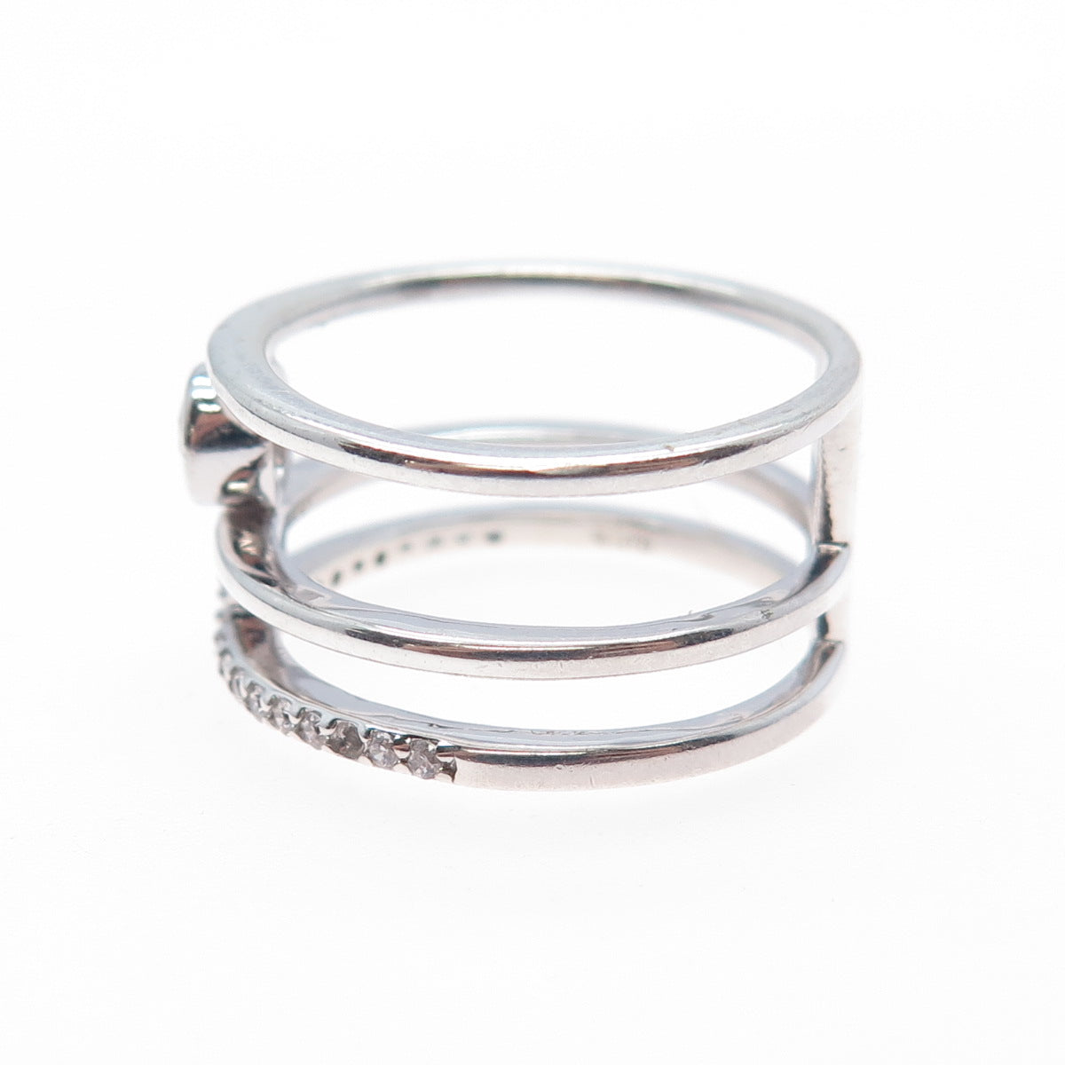 925 Sterling Silver Round-Cut C Z 3-Row Ring Size 8.25