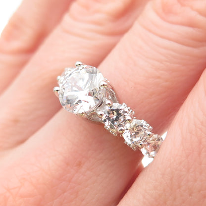 925 Sterling Silver Round-Cut C Z Engagement Ring Size 7