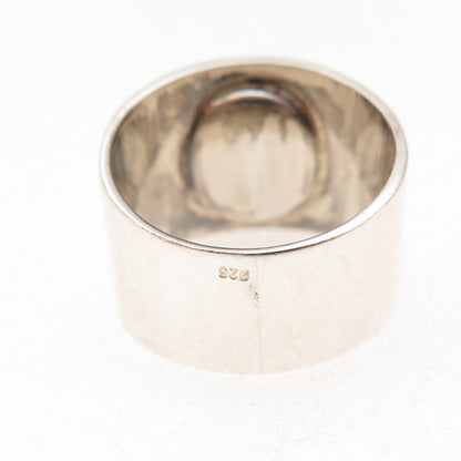925 Sterling Silver Vintage Real Amber Modernist Oxidized Ring Size 5.75