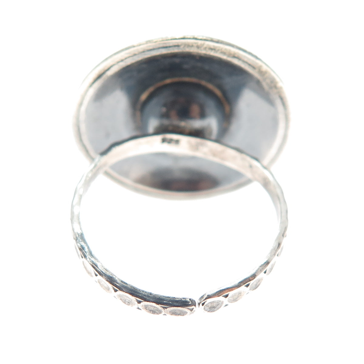 925 Sterling Silver Vintage Modernist Flower Oxidized Adjustable Ring Size 8.75