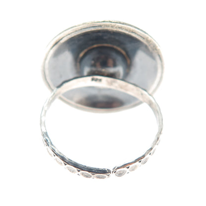 925 Sterling Silver Vintage Modernist Flower Oxidized Adjustable Ring Size 8.75