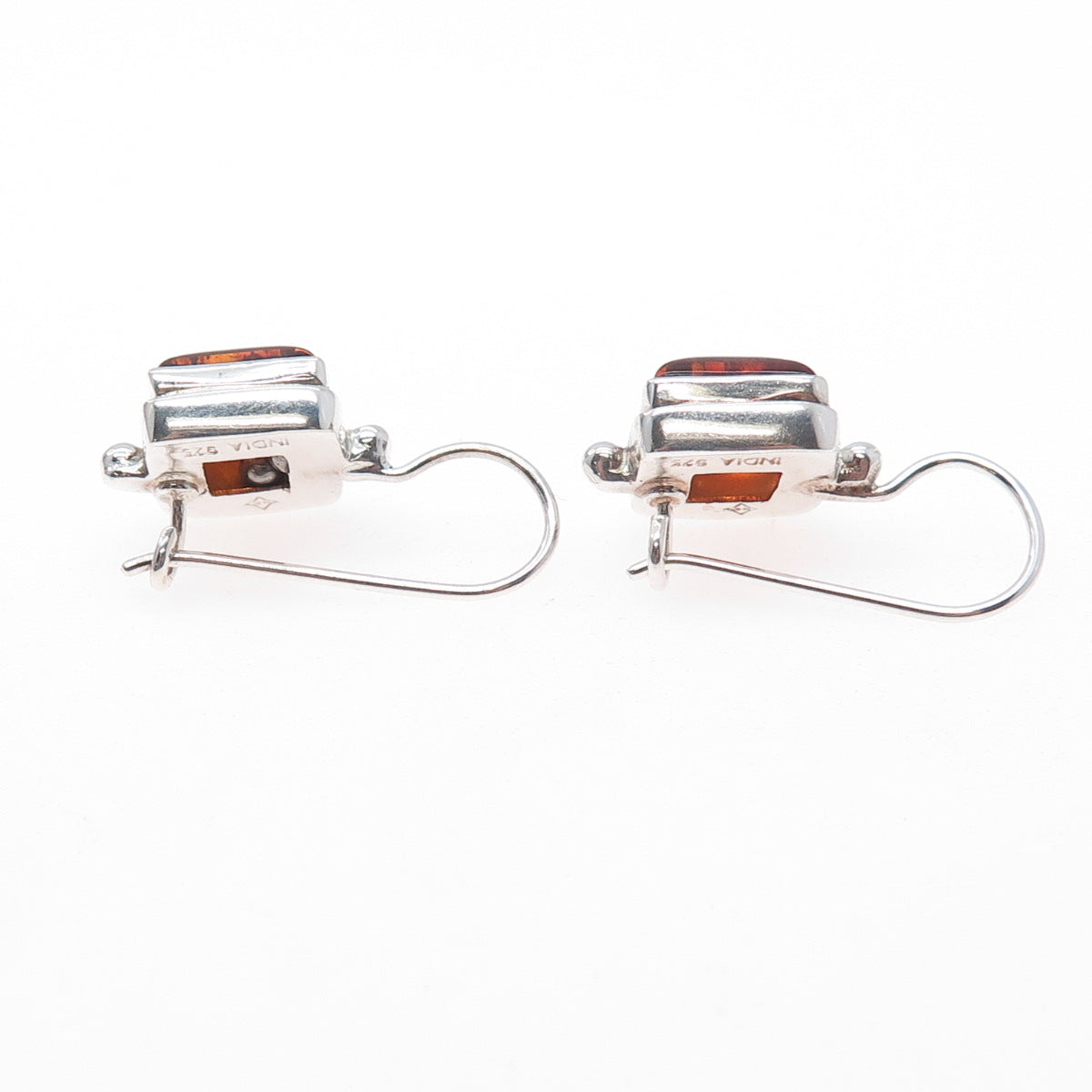 925 Sterling Silver Vintage Real Amber Modernist Earrings