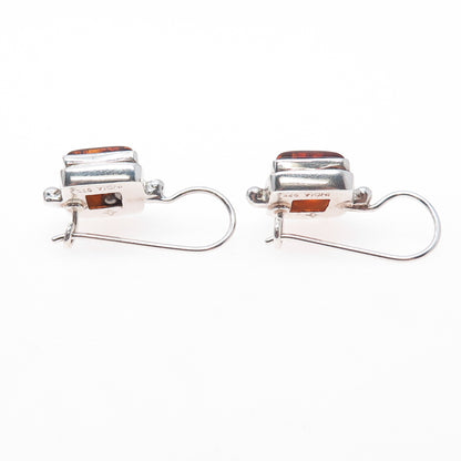 925 Sterling Silver Vintage Real Amber Modernist Earrings