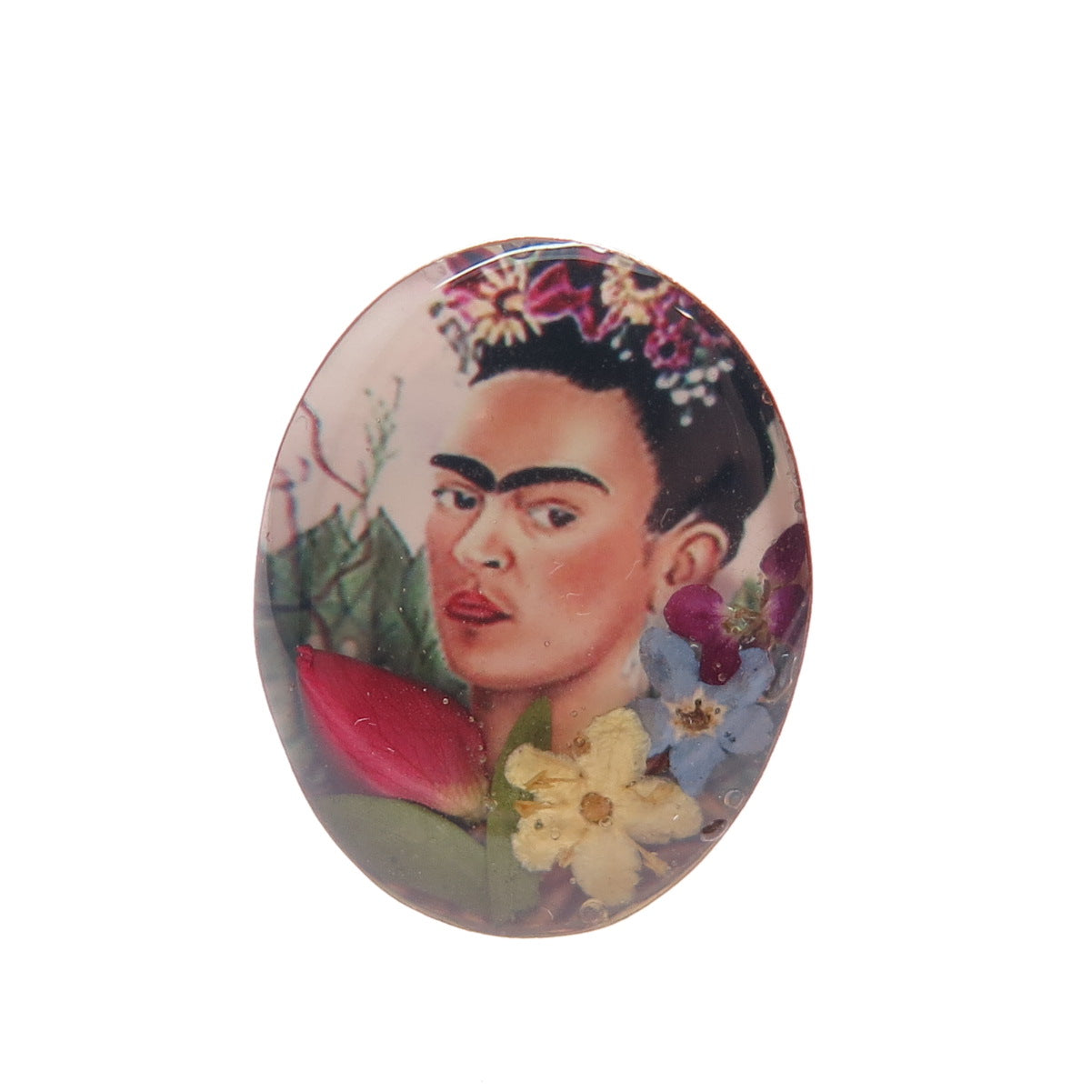 925 Sterling Silver Vintage Enamel Frida Kahlo Pressed Flowers Ring Size 6.75