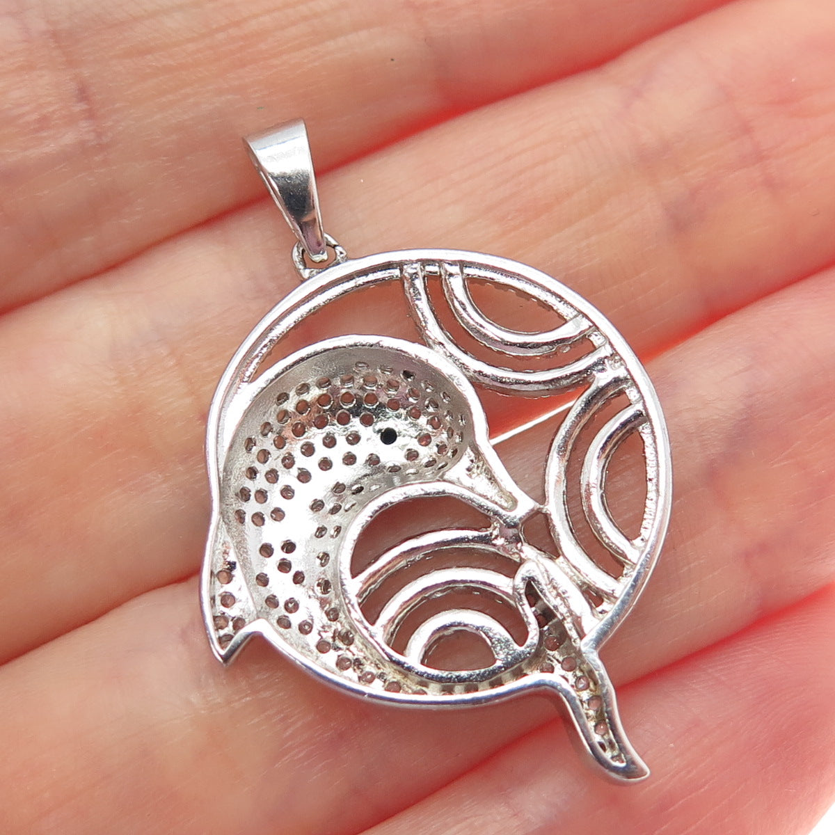 925 Sterling Silver Round-Cut Blue & White C Z Dolphin Charm Pendant