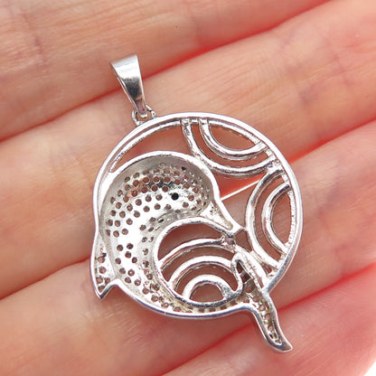 925 Sterling Silver Round-Cut Blue & White C Z Dolphin Charm Pendant