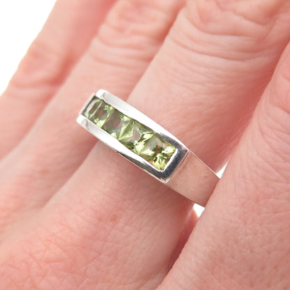 925 Sterling Silver Vintage Real Princess-Cut Peridot Ring Size 9